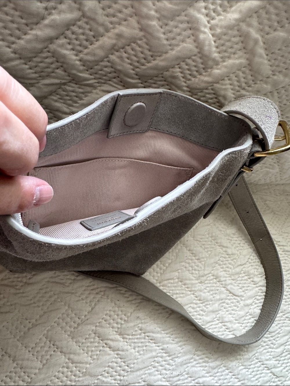 Suede Crossbody Shoulder Bag in Light Gray - Picture 7 of 12